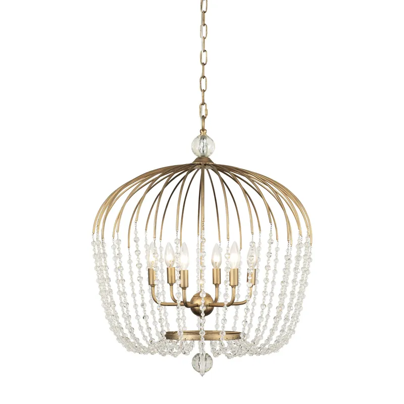 Voliere 6 Light Crystal Tall Pendant - Havana Gold — Varaluz Lighting LED Landscape Lights  