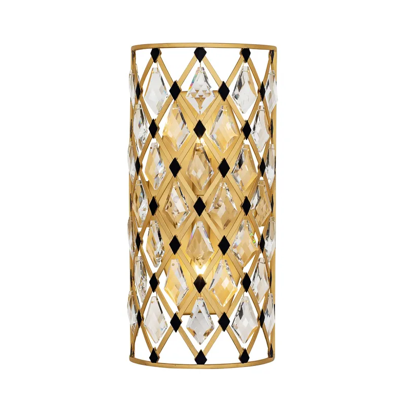 Windsor 2 Light Small Crystal Sconce - French Gold/Matte Black — Varaluz Lighting LED Wall Lights  