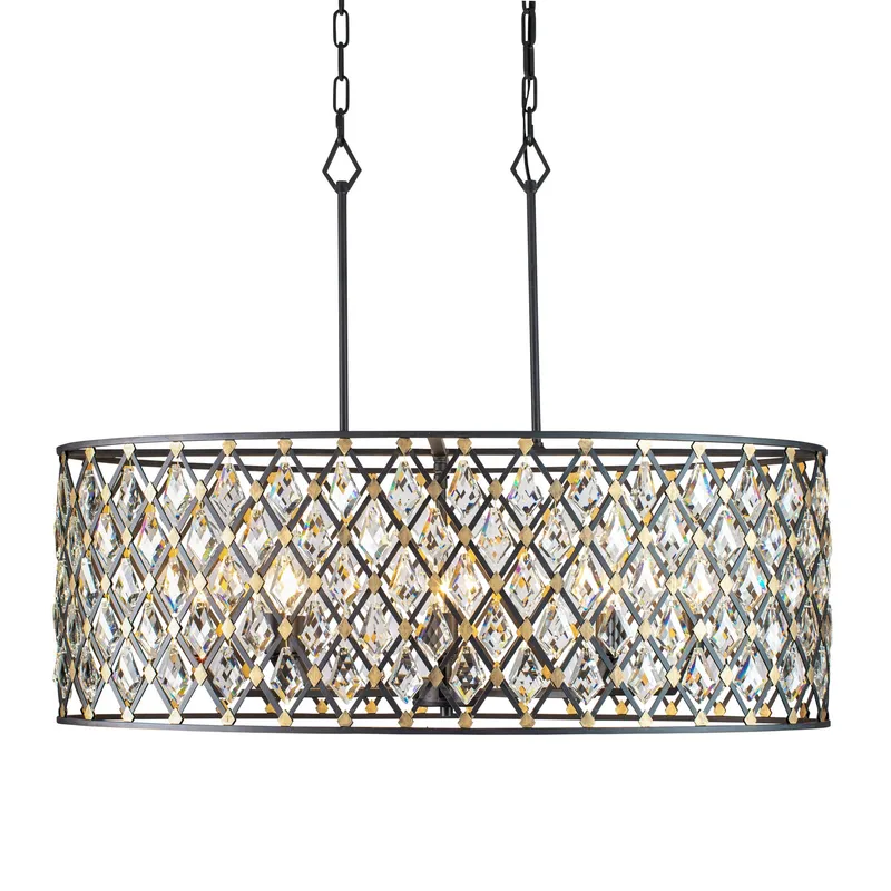 Windsor 8 Light Crystal Oval Linear Pendant - Carbon/Havana Gold — Varaluz Lighting LED Linear Lights  
