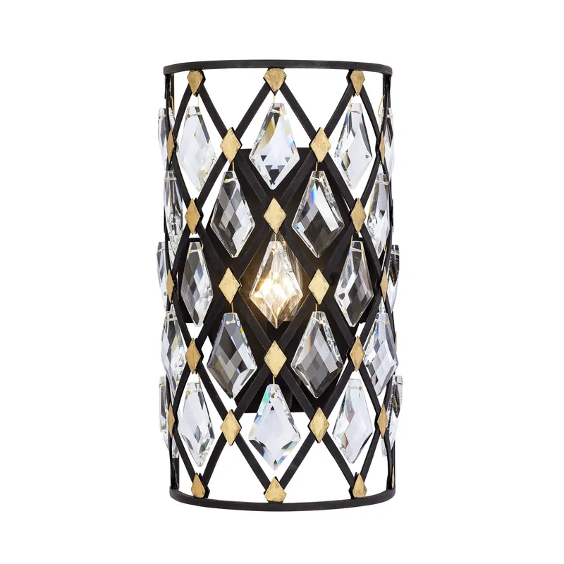 Windsor 1 Light Crystal Sconce - Carbon/Havana Gold — Varaluz Lighting LED Wall Lights  