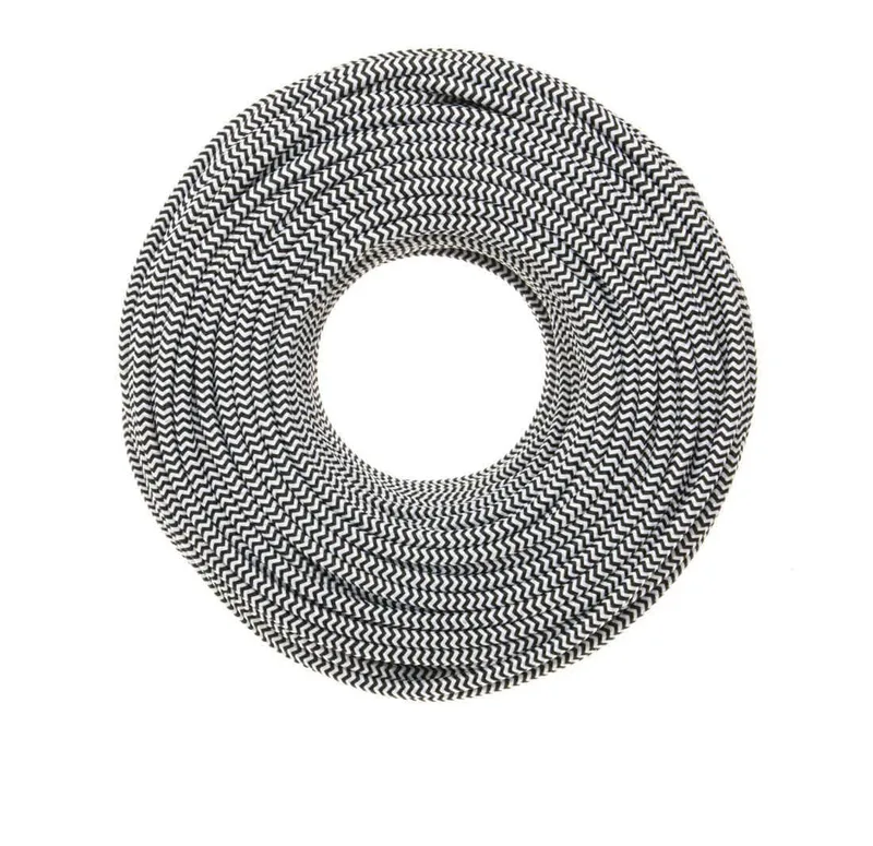 DIY Fabric Wire by the Foot - 16 g. Black & White ZigZag — Color Cord Company LED General Lighting  