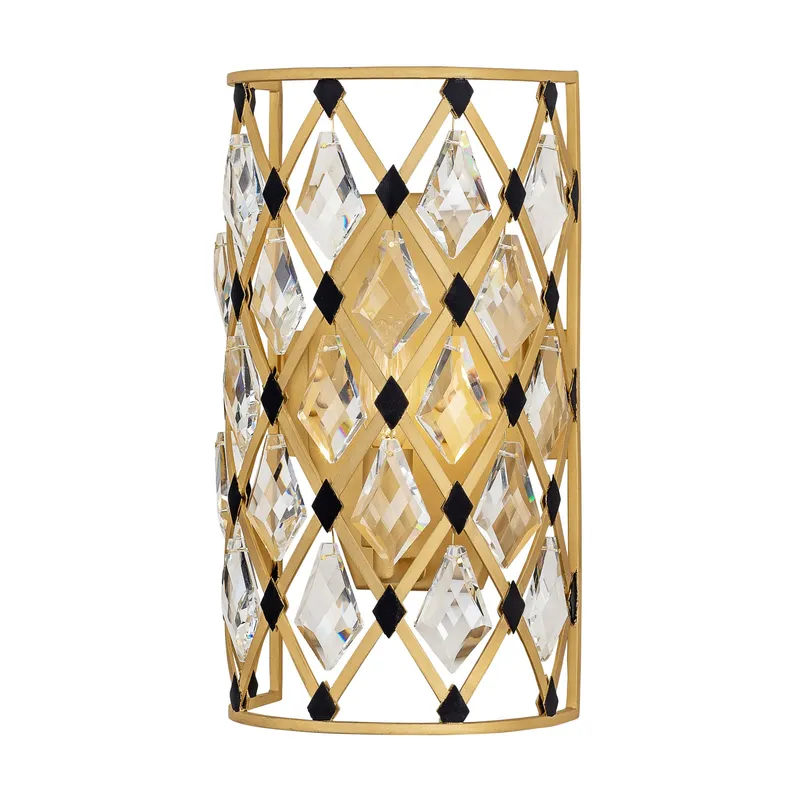 Windsor 1 Light Crystal Sconce - French Gold/Matte Black — Varaluz Lighting LED Wall Lights  