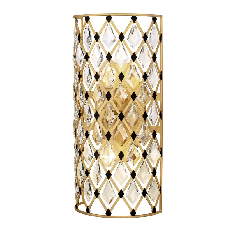 Windsor 2 Light Crystal Sconce - French Gold/Matte Black — Varaluz Lighting LED Wall Lights  