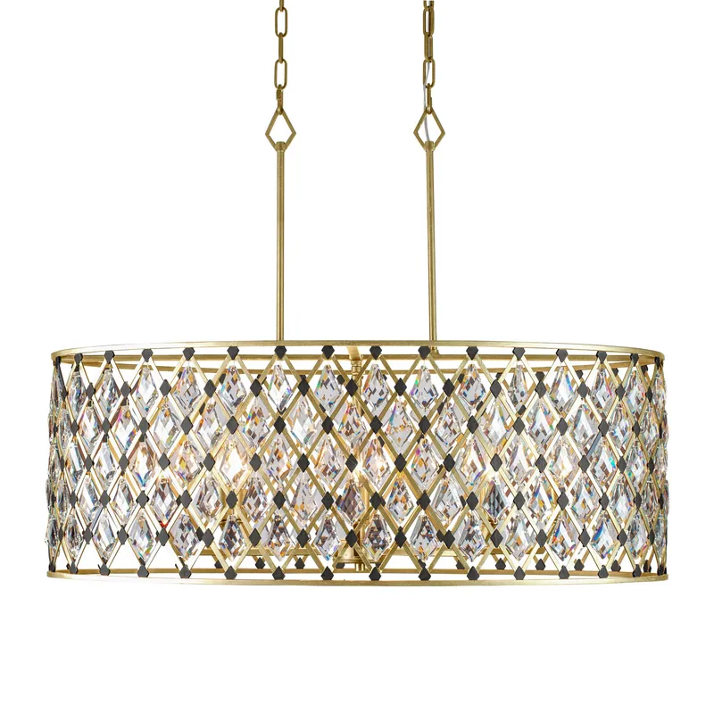 Windsor 8 Light Oval Crystal Linear Pendant - French Gold/Matte Black — Varaluz Lighting LED Linear Lights  