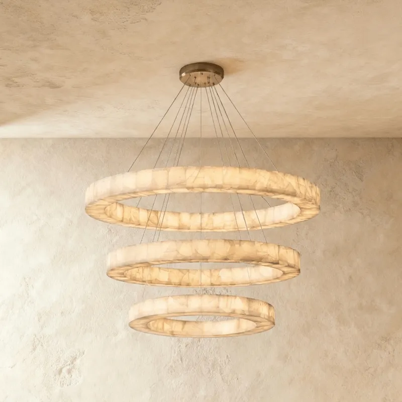 Teva Round Alabaster Chandelier — Zarvo Lighting LED Pendant Lights 24.0W 3000K