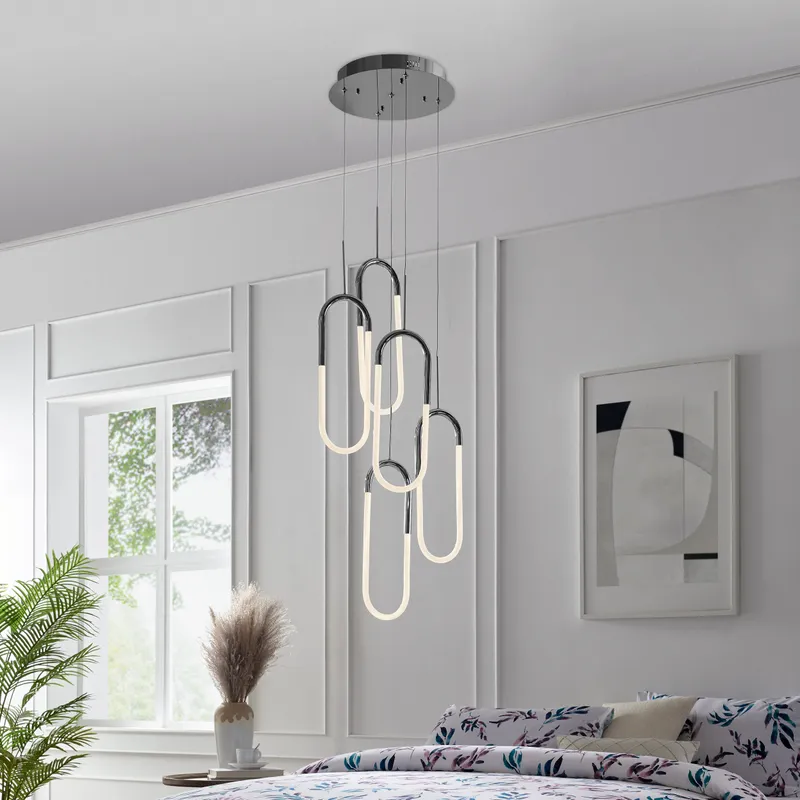 LED Five Clips Chandelier // Chrome — Finesse Decor LED Pendant Lights 42.0W 4000K