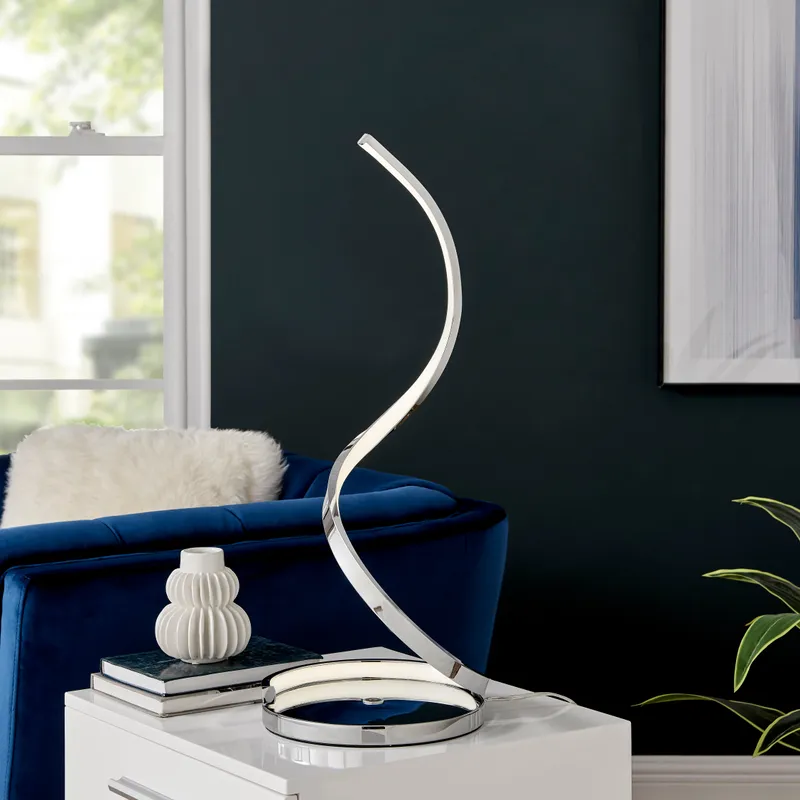 Modern Spiral Integrated LED Table Lamp, Chrome — Finesse Decor LED General Lighting 12.0W 4000K