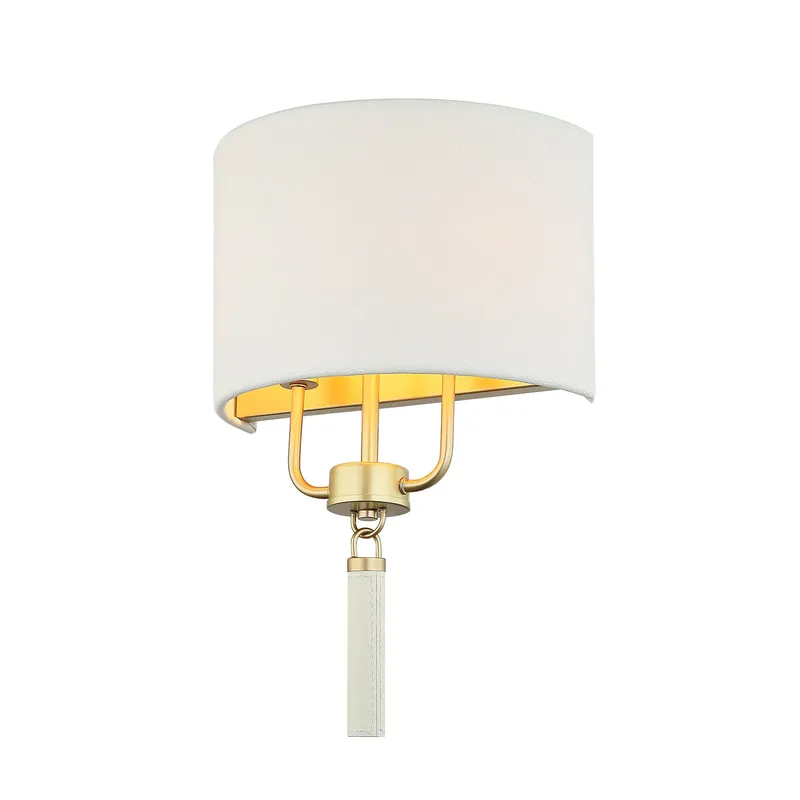 Secret Agent 2 Light Sconce - Painted Gold/White Leather — Varaluz Lighting LED Wall Lights  