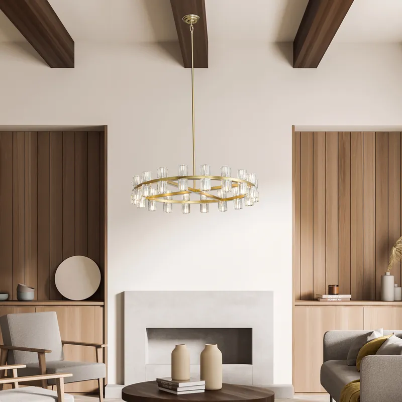 Anderson 36"D Chandelier // Crystal and Gold — Finesse Decor LED Pendant Lights 144.0W 