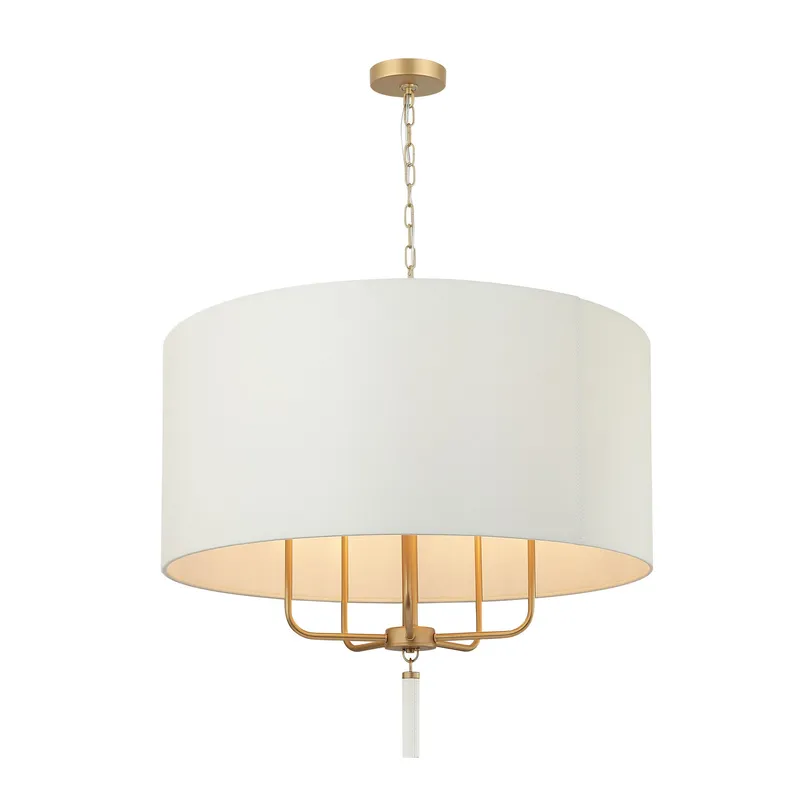 Secret Agent 5 Light Pendant - Painted Gold/White Leather — Varaluz Lighting LED Landscape Lights  