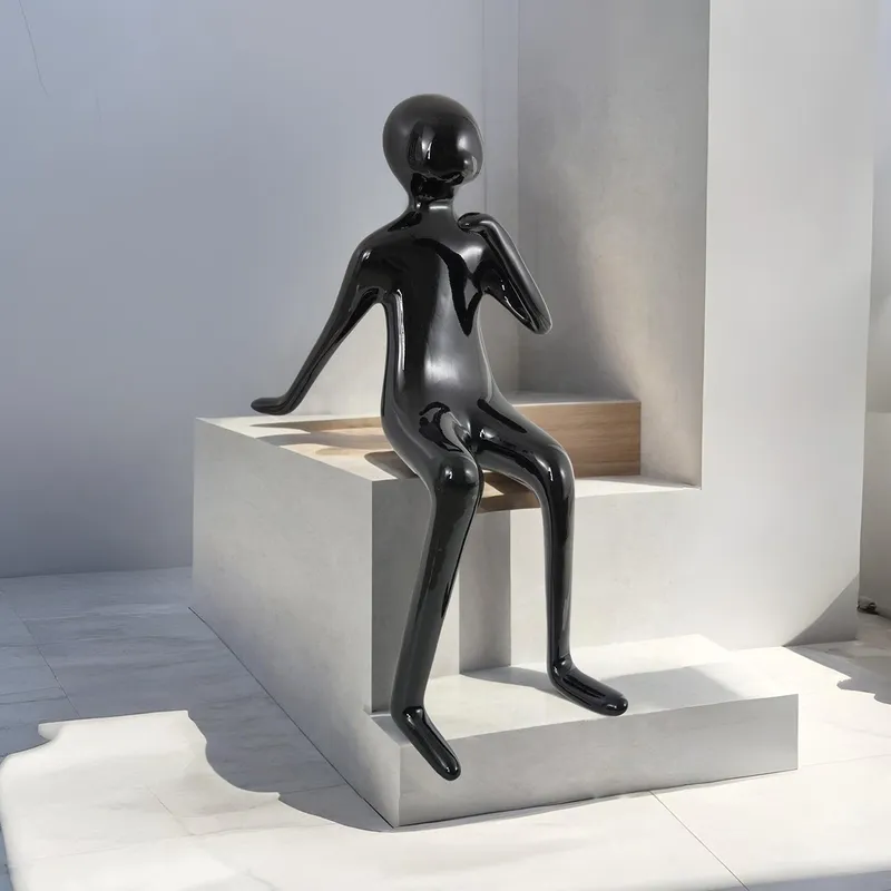 Urban Thinker– Glossy Black Resin Seated Figure Sculpture — Finesse Decor LED General Lighting  