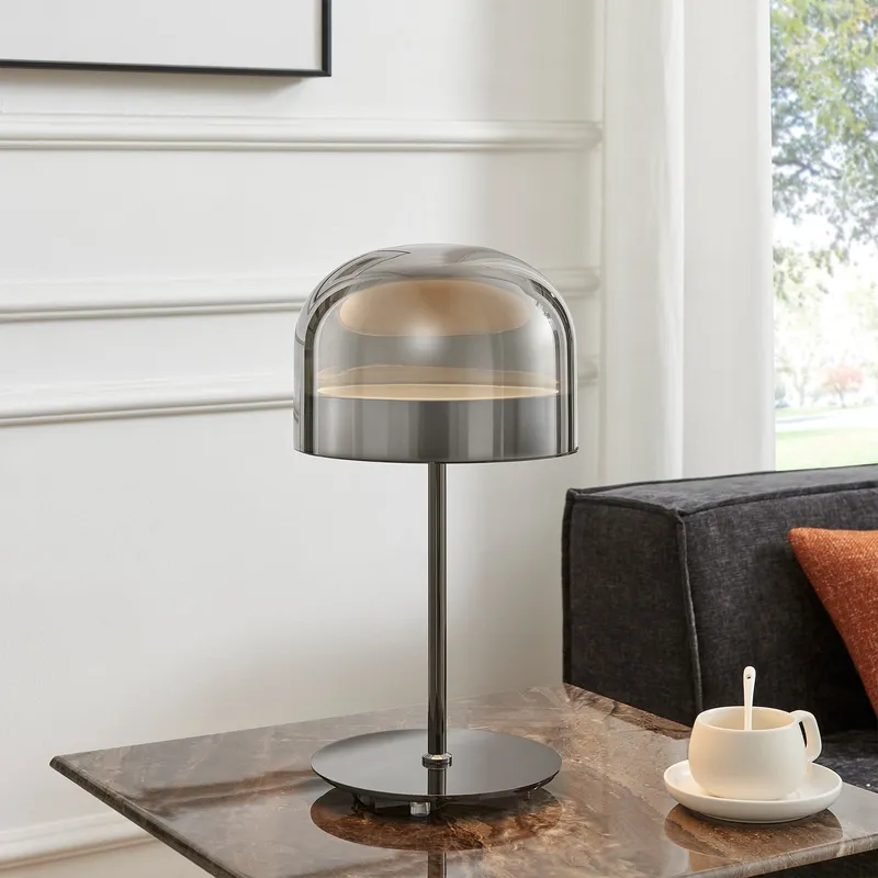 Iron and Smoky Glass Table Lamp // Black — Finesse Decor LED General Lighting 24.0W 3000K