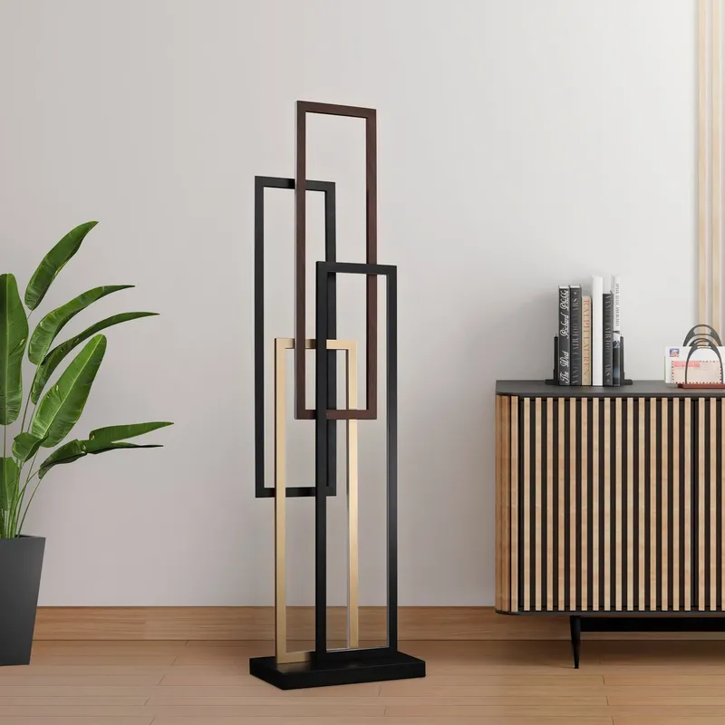 Floor Lamp Black and Wood — Finesse Decor LED General Lighting 1.0W 