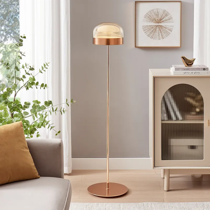 Iron and Champagne Glass Floor Lamp // Rose Gold — Finesse Decor LED General Lighting 25.6W 3000K