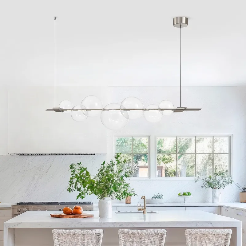Aluminum and Glass Chandelier // Satin Nickel — Finesse Decor LED Pendant Lights 12.0W 6000K
