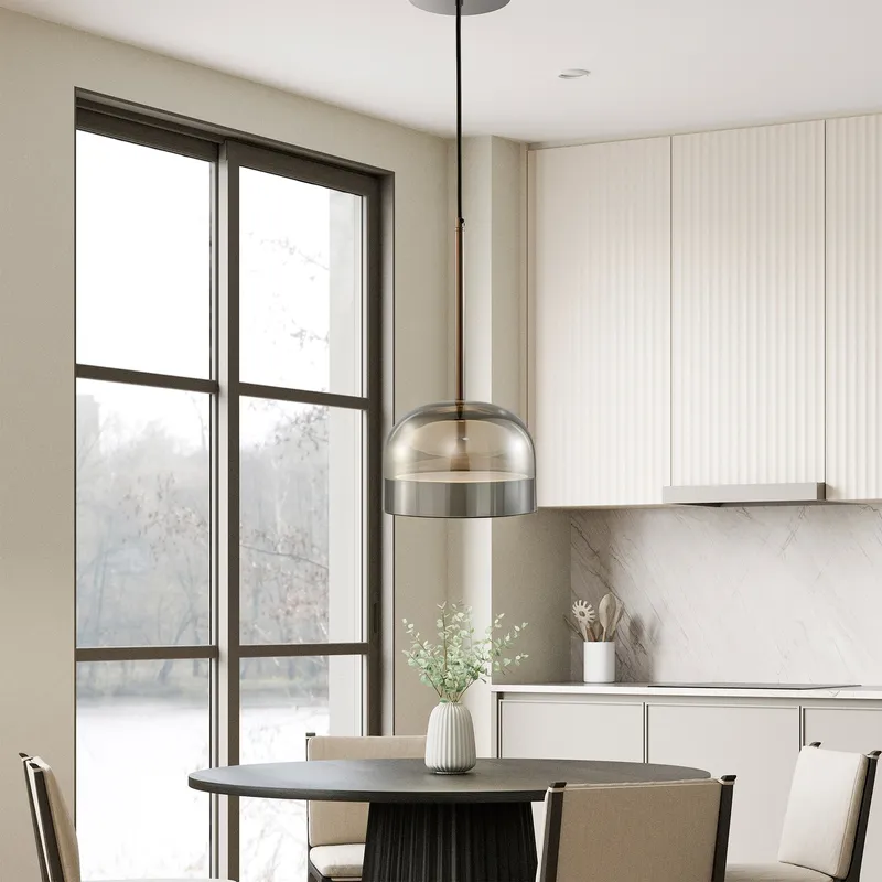 Iron and Smoky Glass Pendant // Black — Finesse Decor LED Pendant Lights 20.0W 3000K