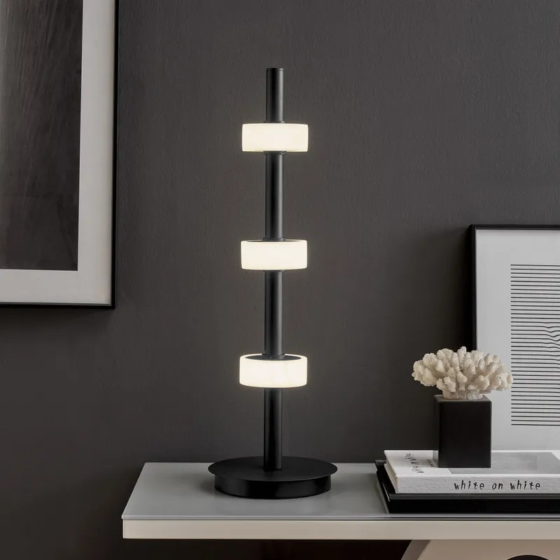 Aluminum and Spanish Alabaster Table Lamp // Black — Finesse Decor LED General Lighting 10.8W 3000K