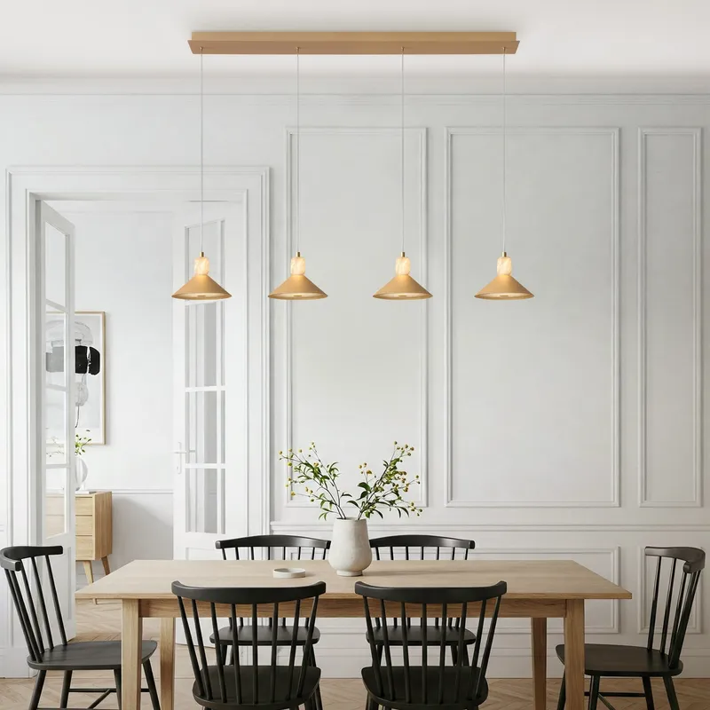 Spanish Alabaster & Aluminum Four-Light Chandelier — Finesse Decor LED Pendant Lights 50.0W 