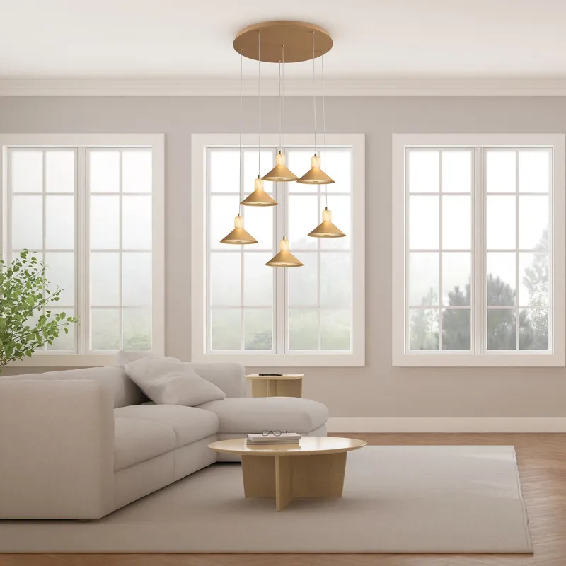 Spanish Alabaster & Aluminum Six-Light Chandelier — Finesse Decor LED Pendant Lights 75.0W 