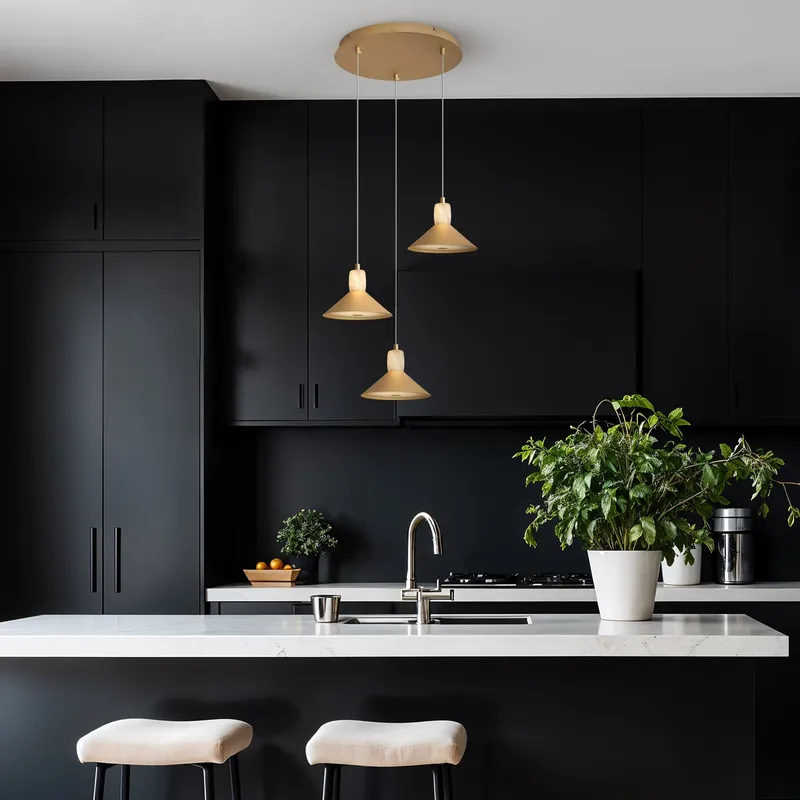 Spanish Alabaster & Aluminum Three-Light Chandelier — Finesse Decor LED Pendant Lights 38.0W 