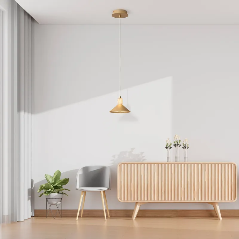 Spanish Alabaster & Aluminum One-Light Chandelier — Finesse Decor LED Pendant Lights 12.6W 