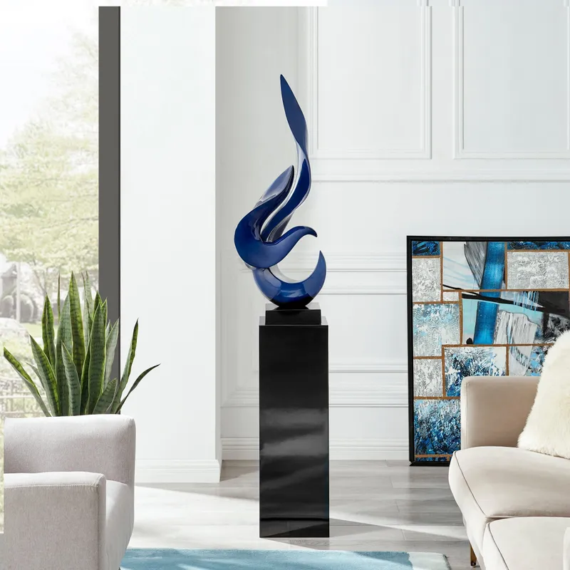Flame 65" Tall Floor Sculpture // Blue with Black Stand — Finesse Decor LED General Lighting  