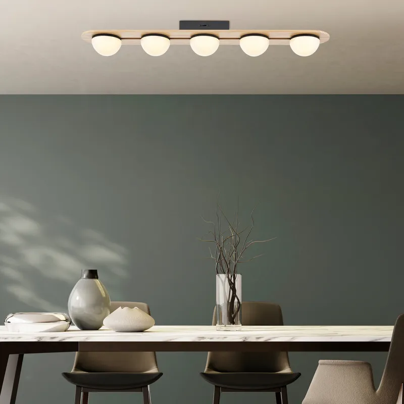 Flush Mount Chandelier Satin Black & Wood — Finesse Decor LED Pendant Lights 45.0W 3000K