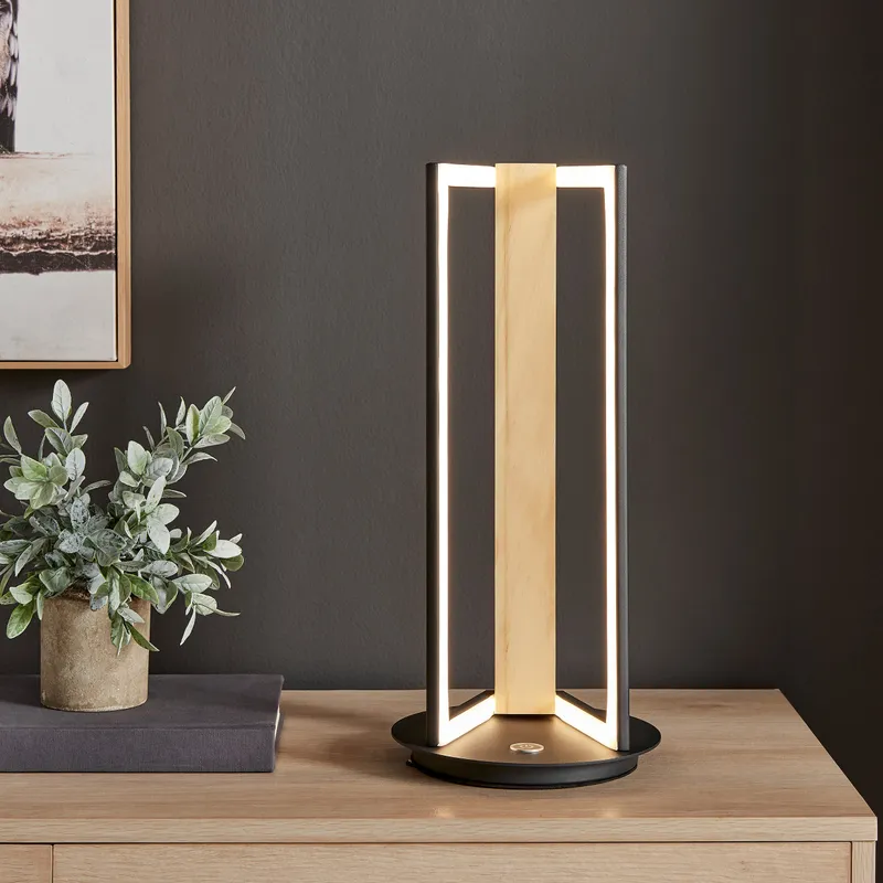 Table Lamp Satin Black & Wood — Finesse Decor LED General Lighting 12.0W 3000K