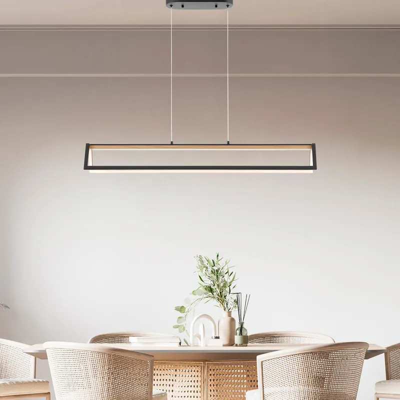 Chandelier Satin Black & Wood — Finesse Decor LED Pendant Lights 45.0W 3000K