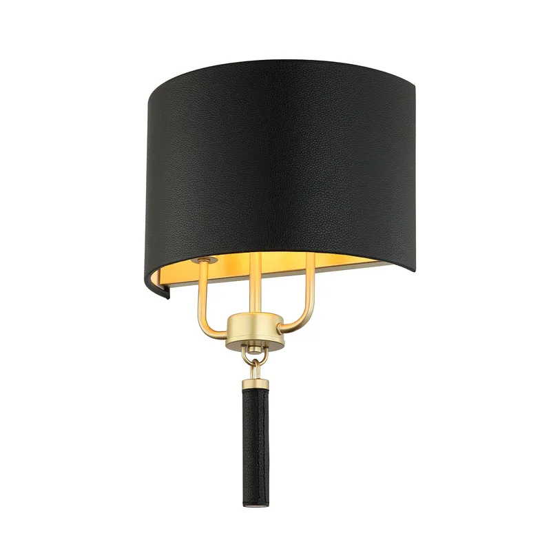 Secret Agent 2 Light Sconce - Painted Gold/Black Leather — Varaluz Lighting LED Wall Lights  