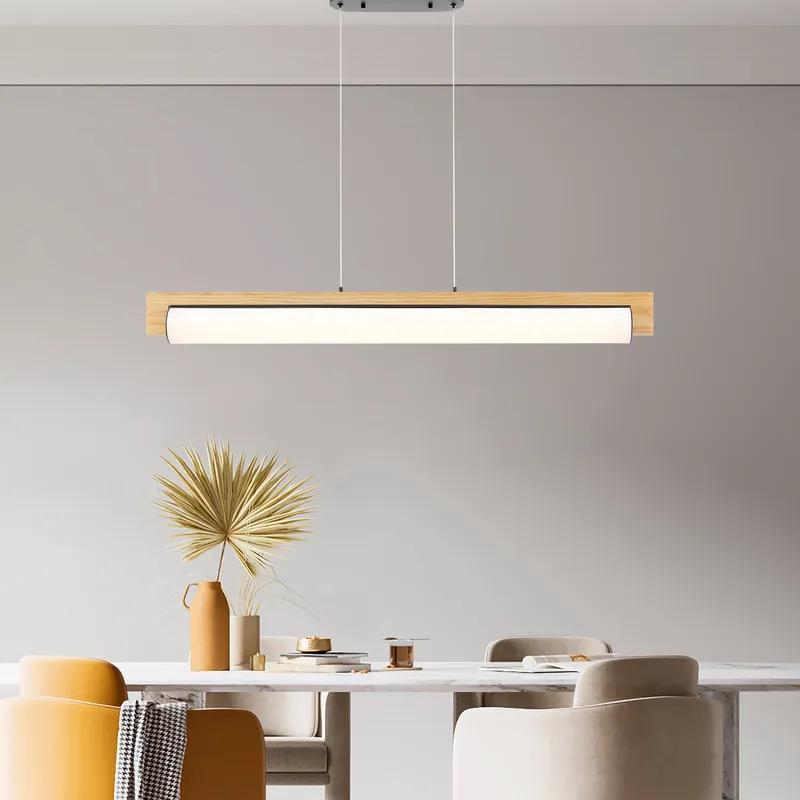 Chandelier Linear Satin Black & Wood — Finesse Decor LED Linear Lights 35.0W 3000K