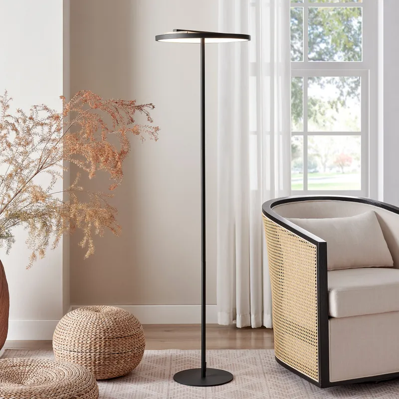Floor Lamp Satin Black Iron & Wood — Finesse Decor LED General Lighting 24.0W 3000K