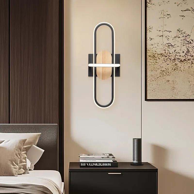 Wall Lamp Black & Wood — Finesse Decor LED Wall Lights 12.0W 3000K