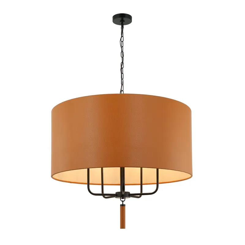 Secret Agent 5 Light Pendant - Black/Camel Leather — Varaluz Lighting LED Landscape Lights  