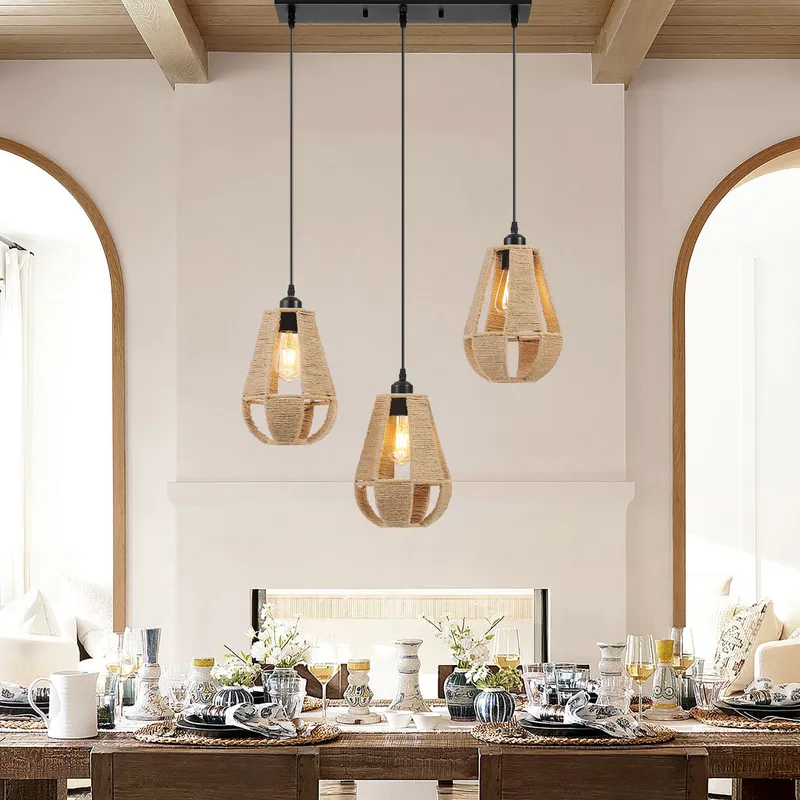 Steel and Ropes 3 Light Chandelier // Black — Finesse Decor LED Pendant Lights 18.0W 