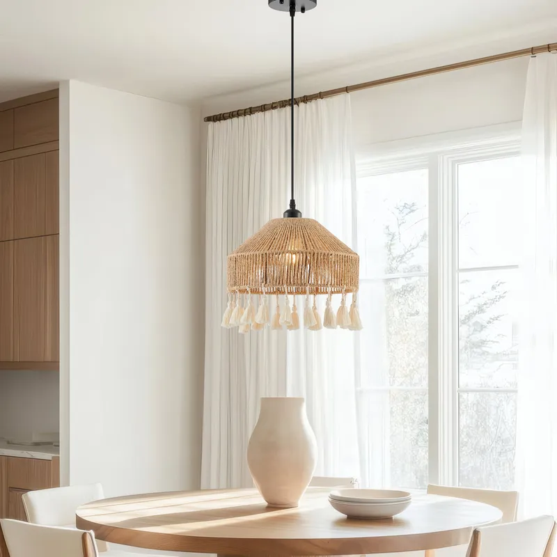 Iron and Ropes 1 Light 13" Diam Pendant // Black and Beige — Finesse Decor LED Pendant Lights 6.0W 
