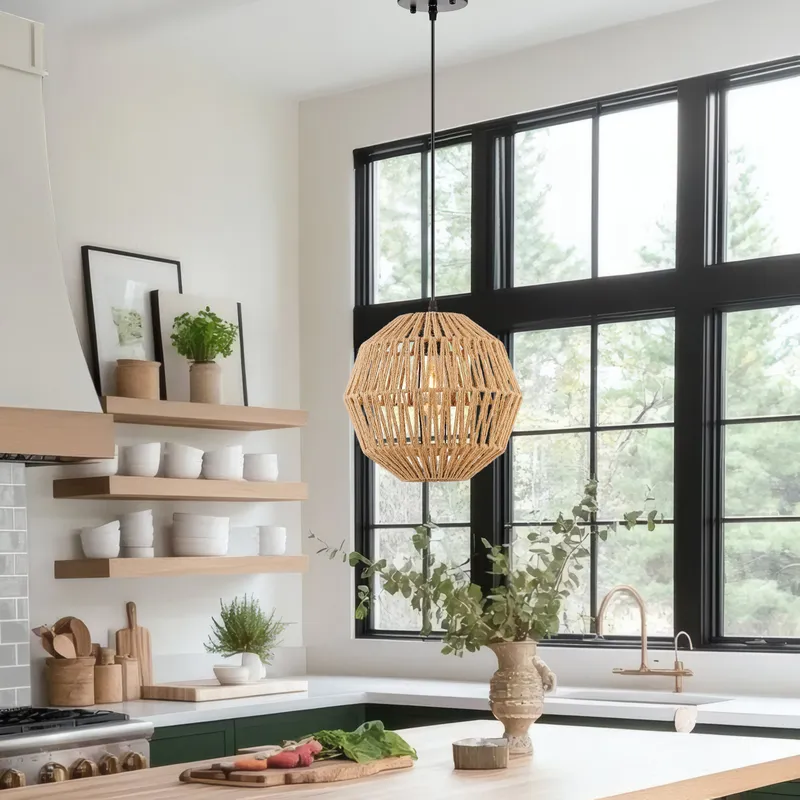 Iron and Ropes 1 Light 11" Diam Pendant // Black and Beige — Finesse Decor LED Pendant Lights 6.0W 