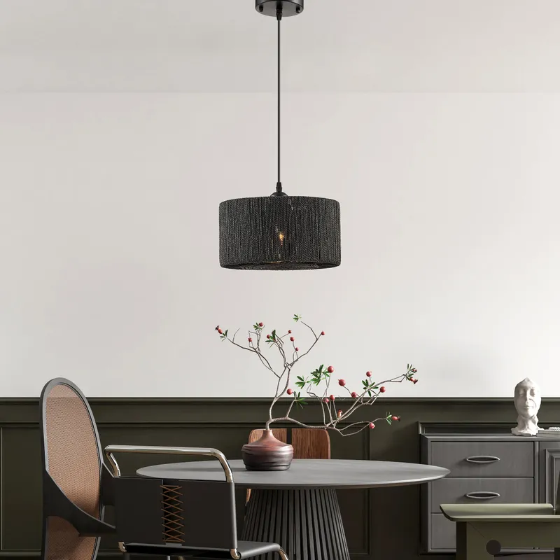 Steel and Ropes with Shade Pendant // Black — Finesse Decor LED Pendant Lights 6.0W 
