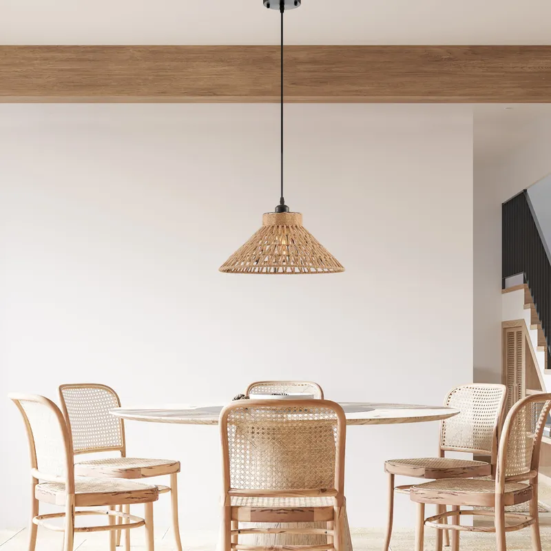 Iron and Ropes 1 Light 15" Diam Pendant // Black and Beige — Finesse Decor LED Pendant Lights 6.0W 