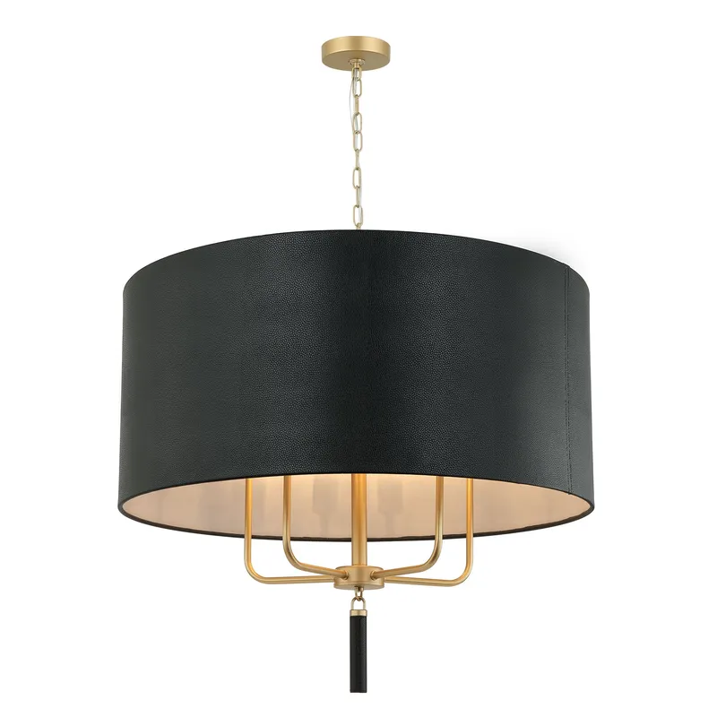 Secret Agent 5 Light Pendant - Painted Gold/Black Leather — Varaluz Lighting LED Landscape Lights  