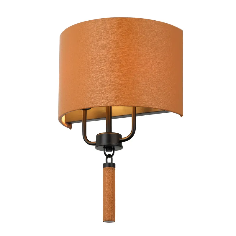 Secret Agent 2 Light Sconce - Black/Camel Leather — Varaluz Lighting LED Wall Lights  