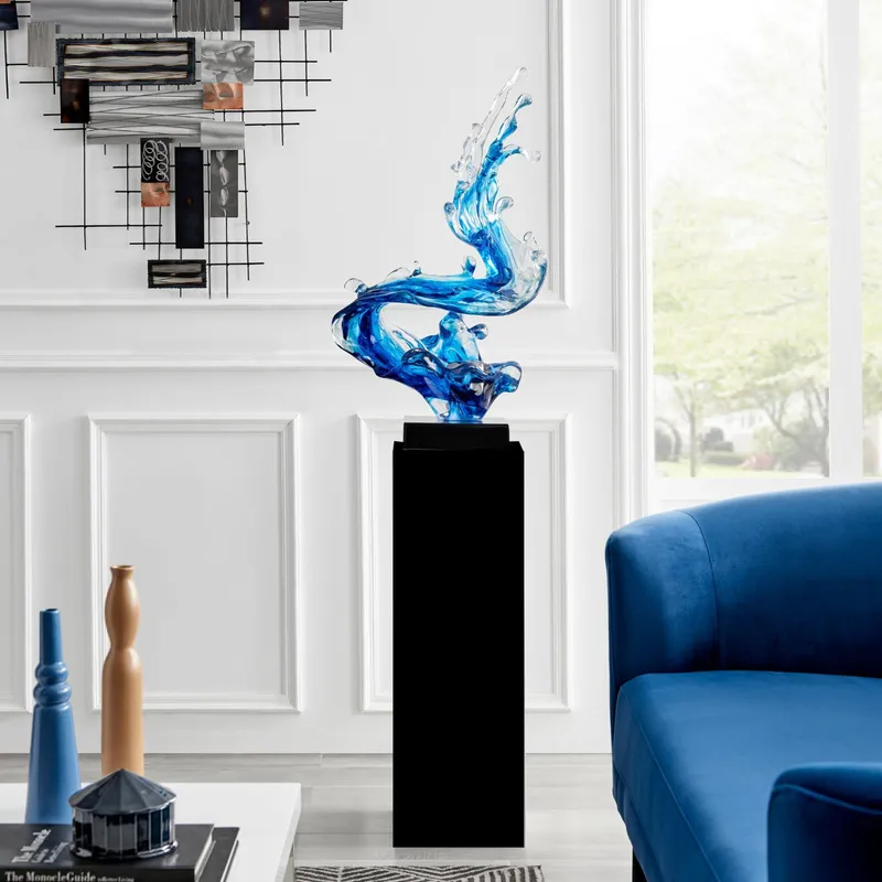 Ocean Blue Cortes Bay Wave Floor Sculpture with Black Stand, 57" Tall — Finesse Decor LED General Lighting  