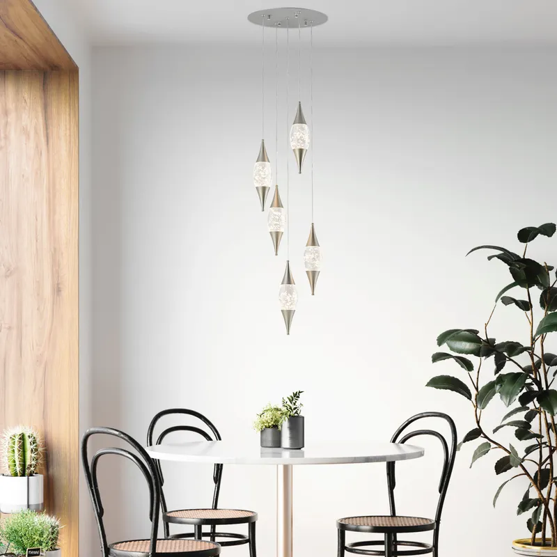 Shinny Teardrops Round Chandelier // Matte Nickel — Finesse Decor LED Pendant Lights 16.0W 