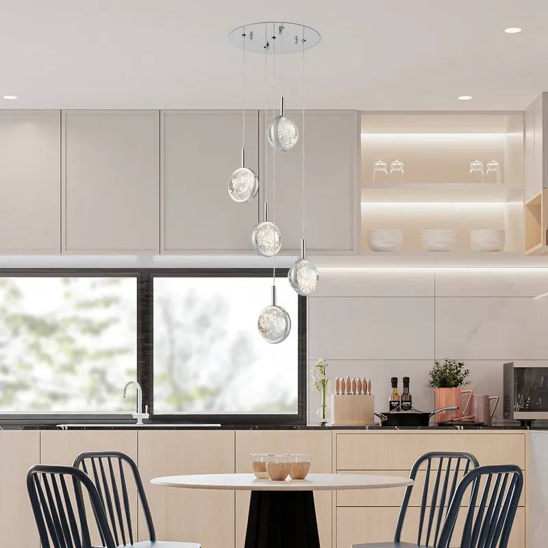 Bubbling Glow Round Chandelier // Chrome — Finesse Decor LED Pendant Lights 16.0W 
