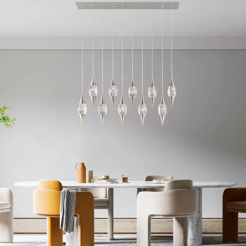 Shinny Teardrops Rectangular Chandelier // Matte Nickel — Finesse Decor LED Pendant Lights 28.0W 