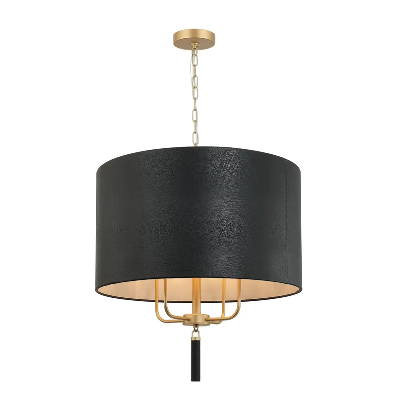 Secret Agent 4 Light Pendant - Painted Gold/Black Leather — Varaluz Lighting LED Landscape Lights  