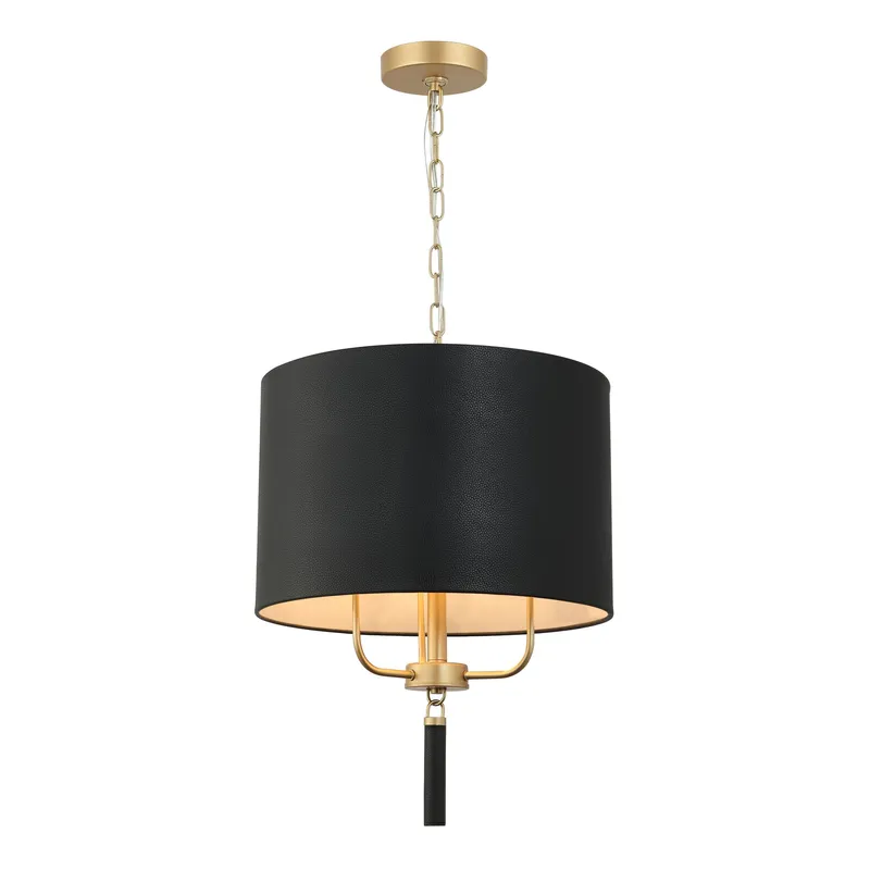 Secret Agent 3 Light Pendant - Painted Gold/Black Leather — Varaluz Lighting LED Landscape Lights  