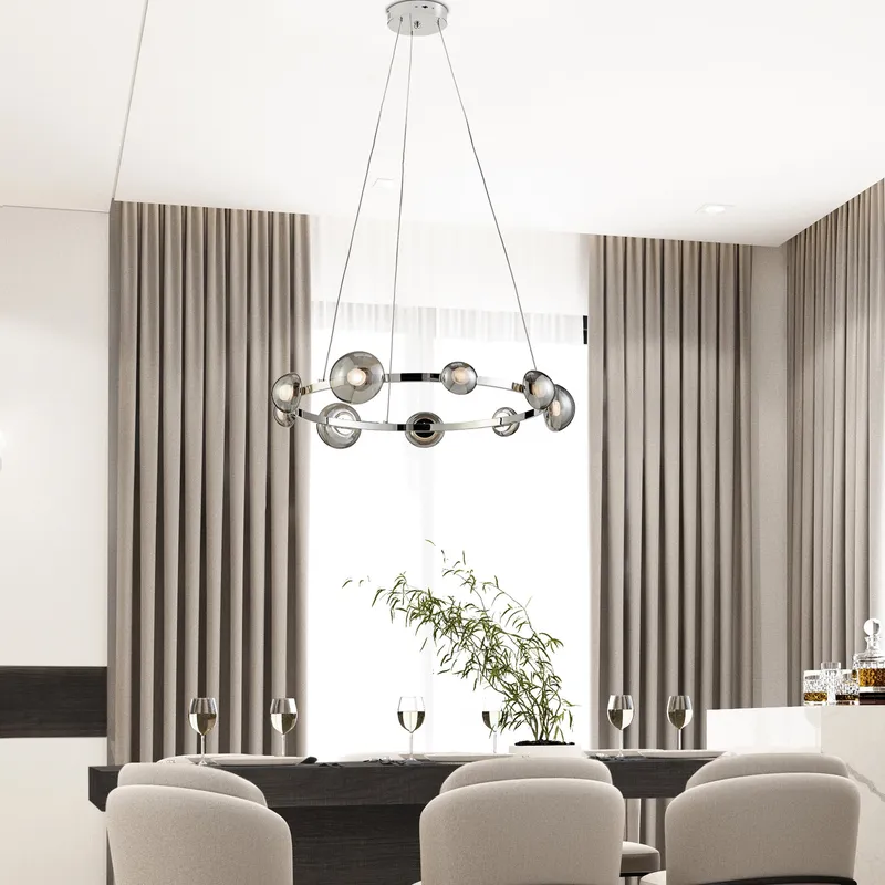 Orbis Halo Chandelier // Polish Nickel — Finesse Decor LED Pendant Lights  