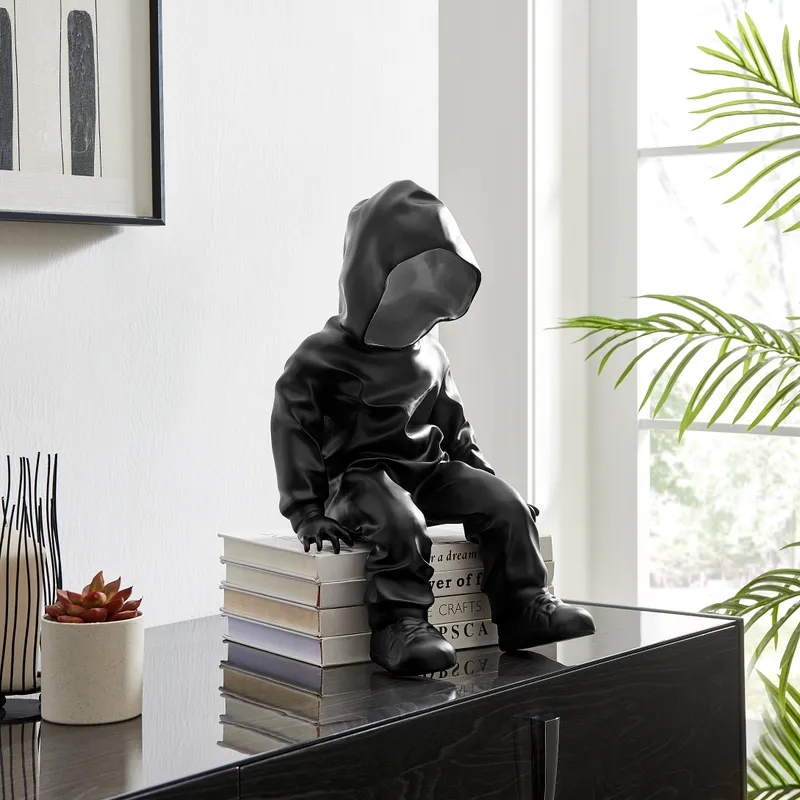 Cool Dude with Hoodie Sculpture // Black & Chrome — Finesse Decor LED General Lighting  