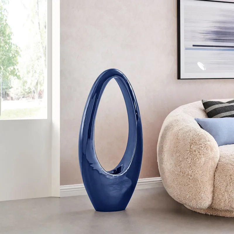 Mandolin Large Floor Vase Sculpture // Glossy Blue — Finesse Decor LED General Lighting  